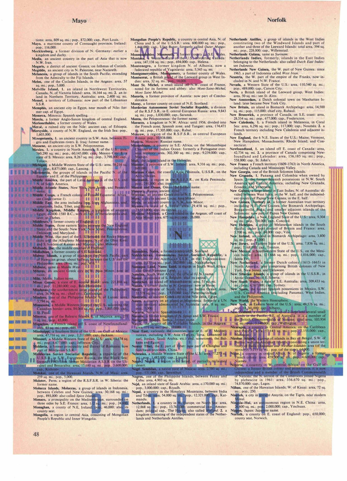 Detroit 3 Piece Linked Dictionary Art