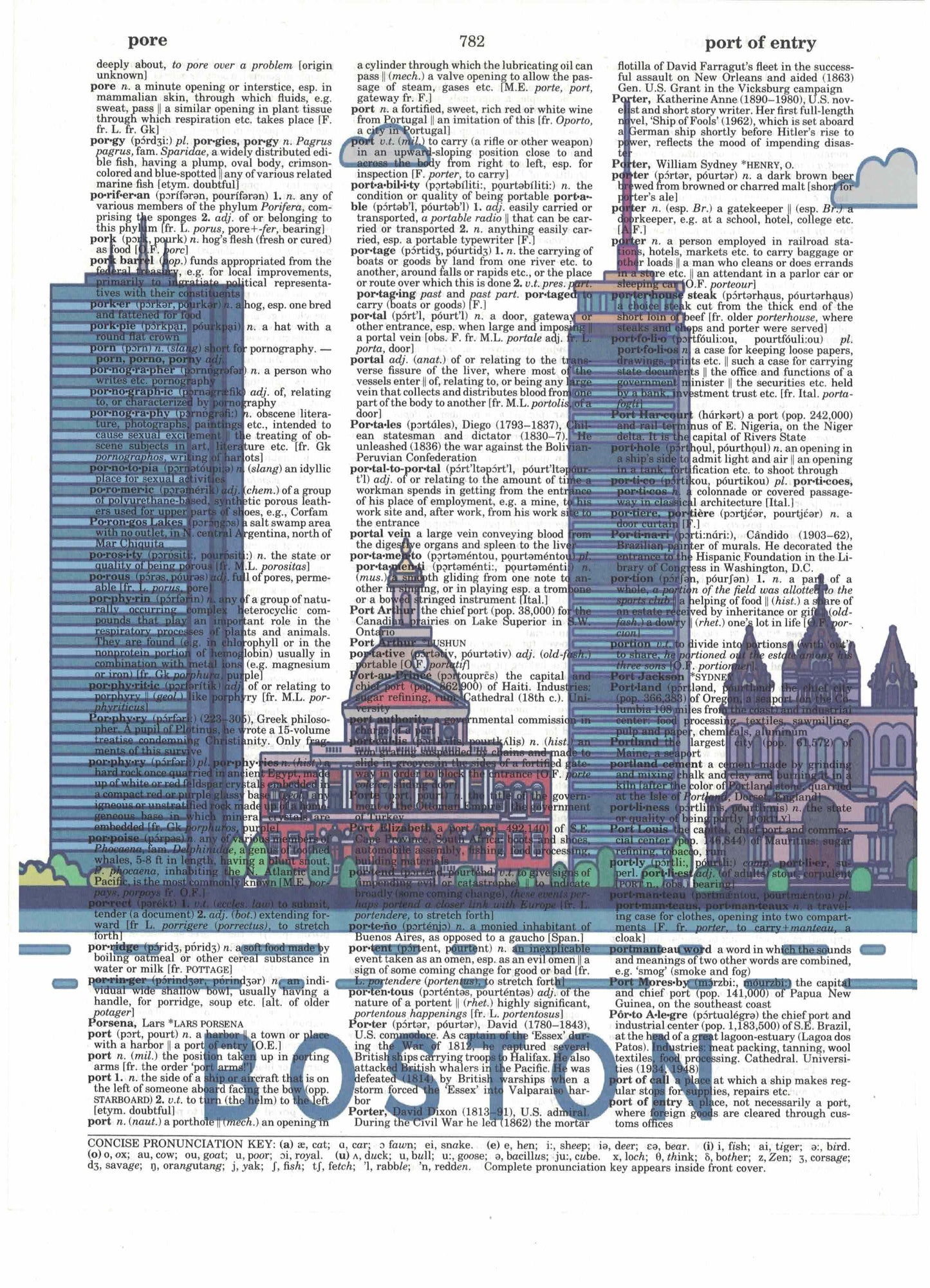 Boston MA 3 Piece Linked Dictionary Art