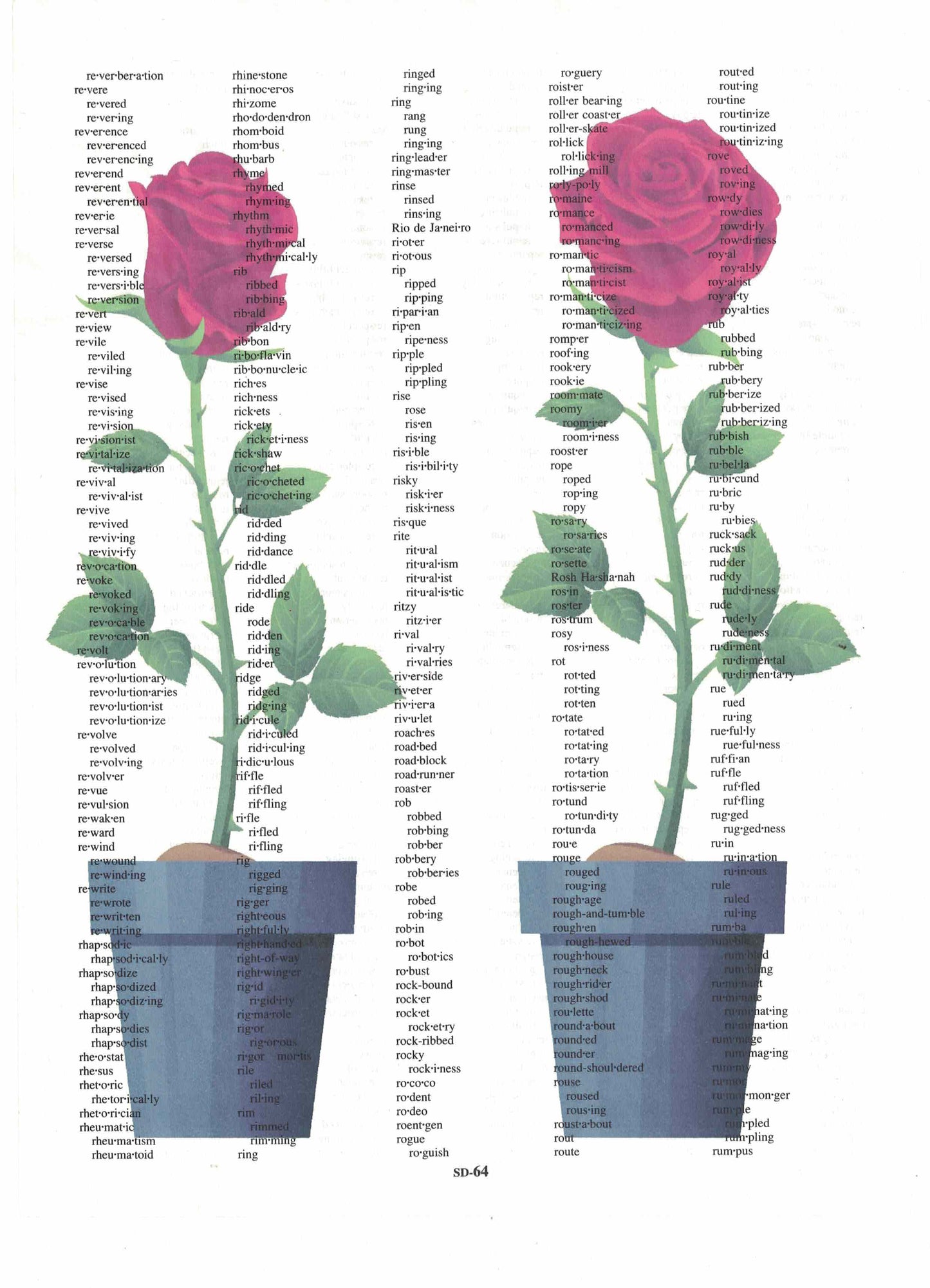 Growing Rose 3 Piece Linked Dictionary Art