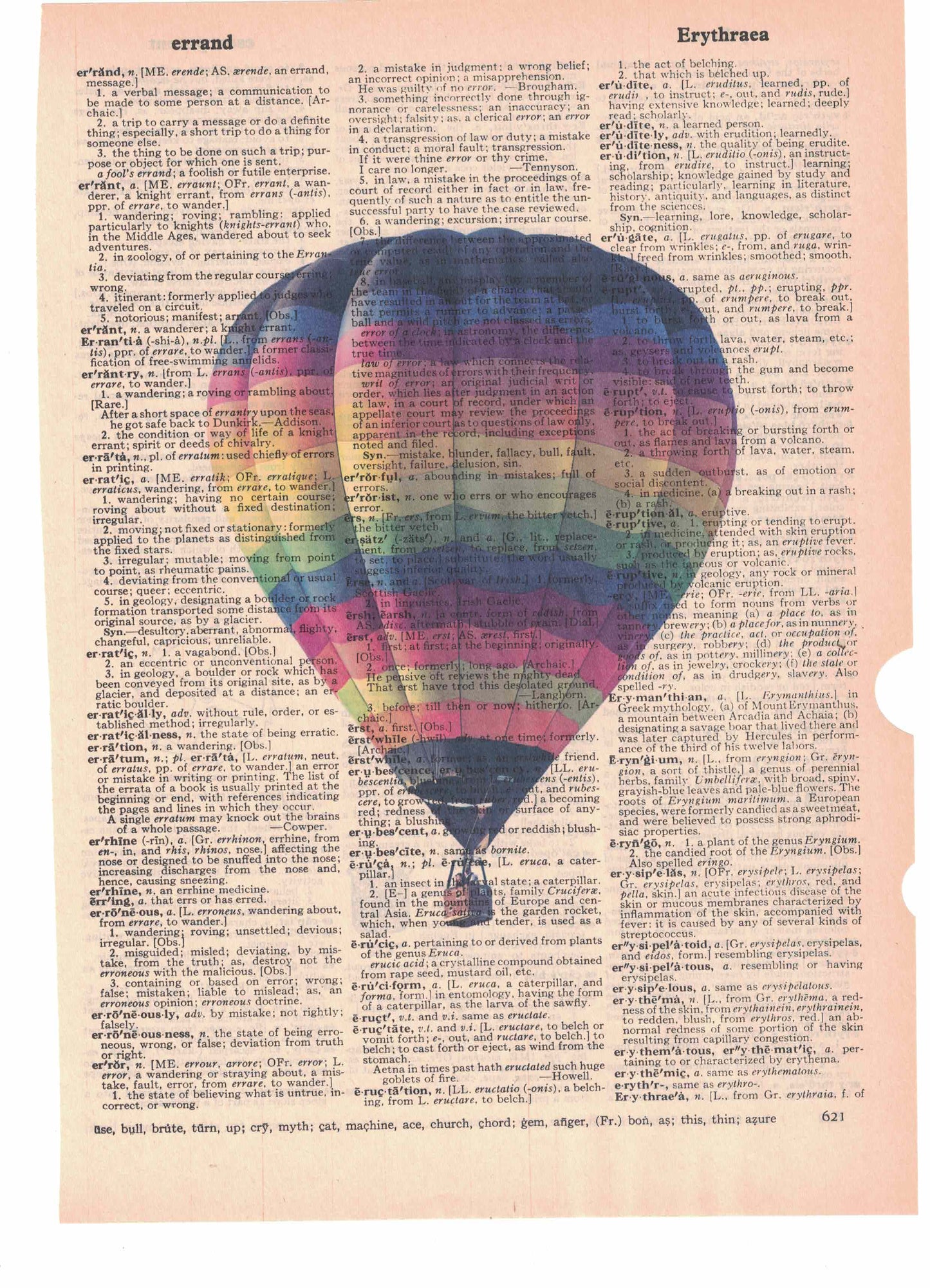 Hot Air Balloon Dictionary Art Print