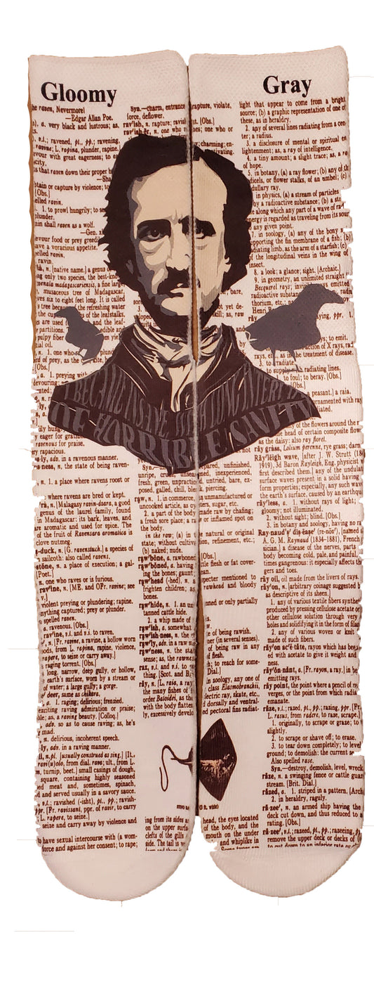Gloomy Grey Poe Unisex Dictionary Art Socks