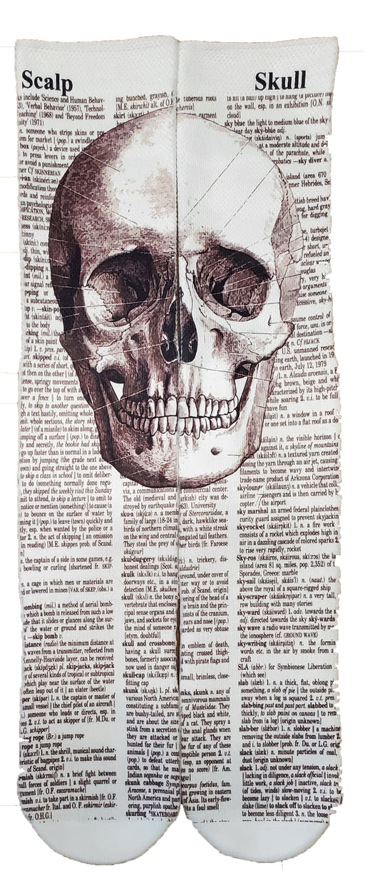 Scalp Skull Unisex Dictionary Art Socks