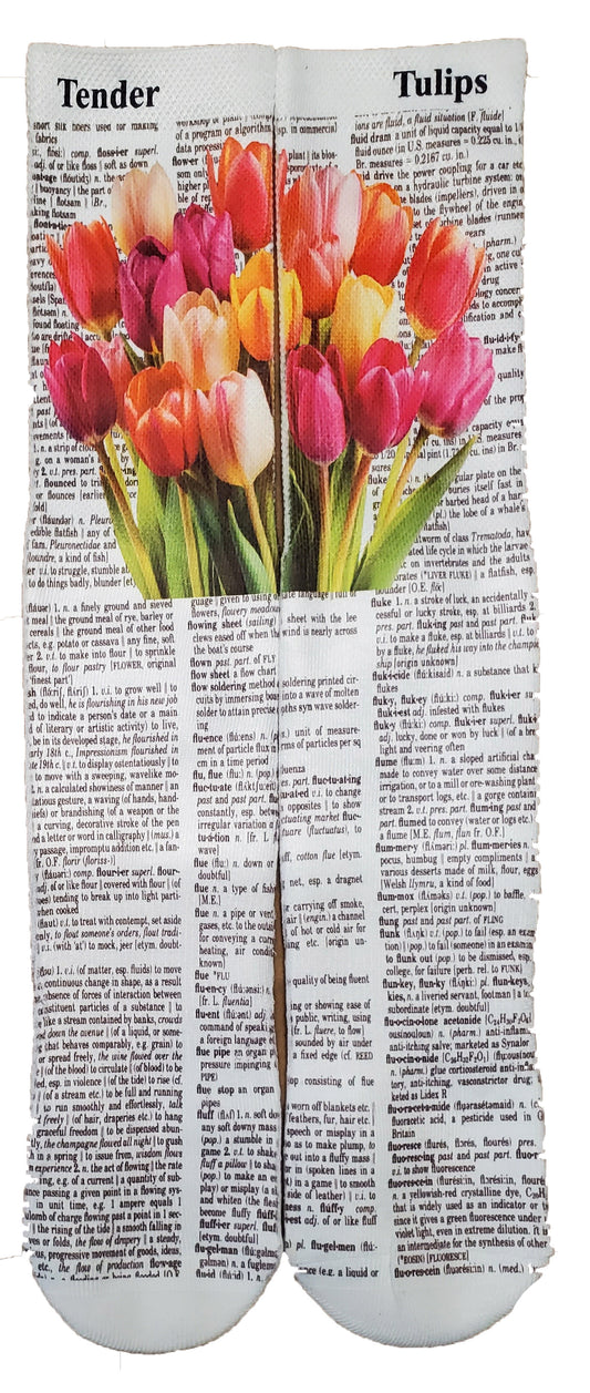 Tender Tulips Flowers Unisex Dictionary Art Socks