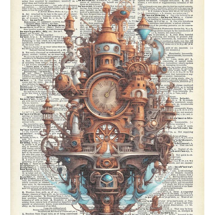 Mechanical Clocks Steamboat Steampunk Vintage Dictionary Art Print