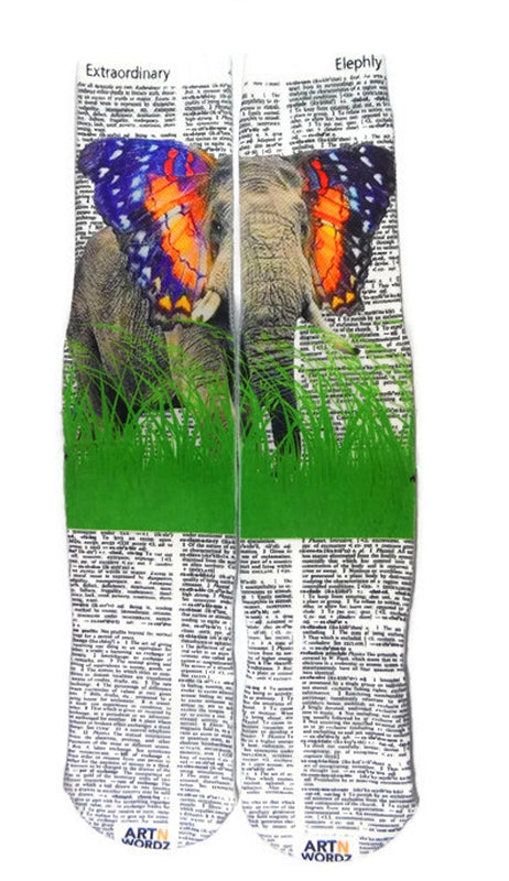 Wearable Elephly Elephant Unisex Dictionary Art Socks