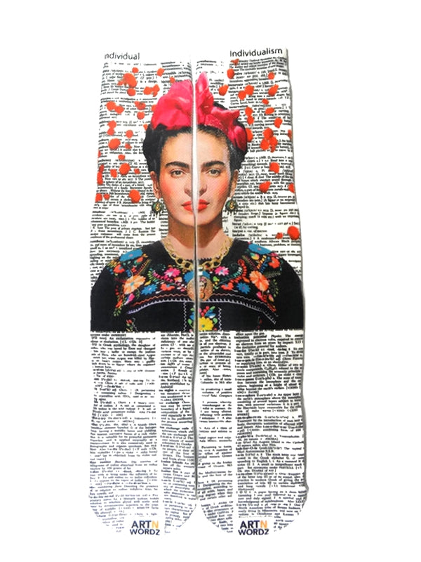 Wearable Frida Rose Unisex Dictionary Art Socks