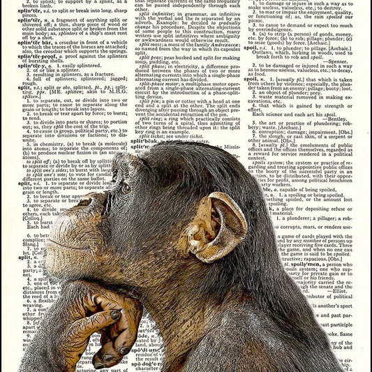 Chimp Monkey Thinking Dictionary Art Print