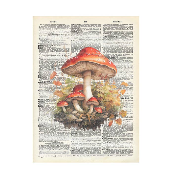 Orange Mushrooms Fall Themed Vintage Dictionary Art Print