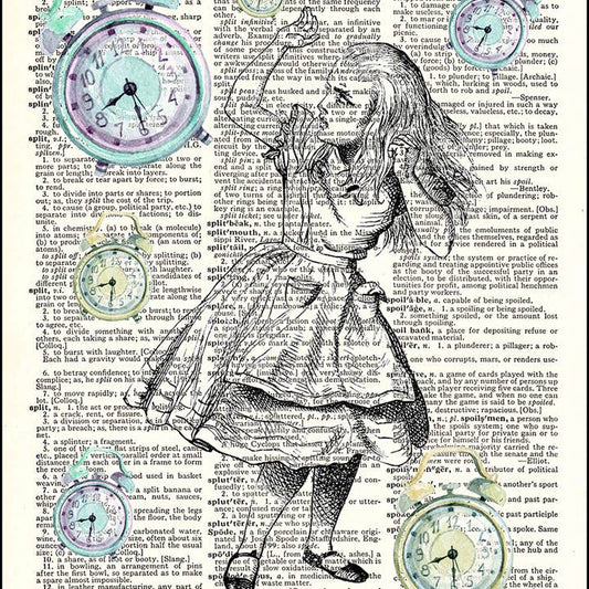 Alice with Clocks Dictionary Art Print