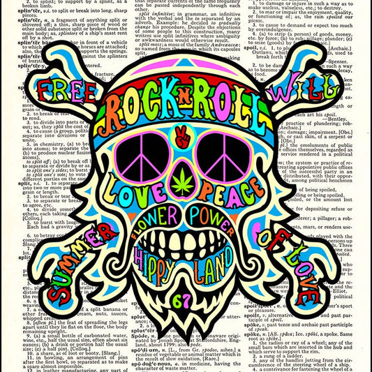 Hippie Skull and Crossbones Dictionary Art Print