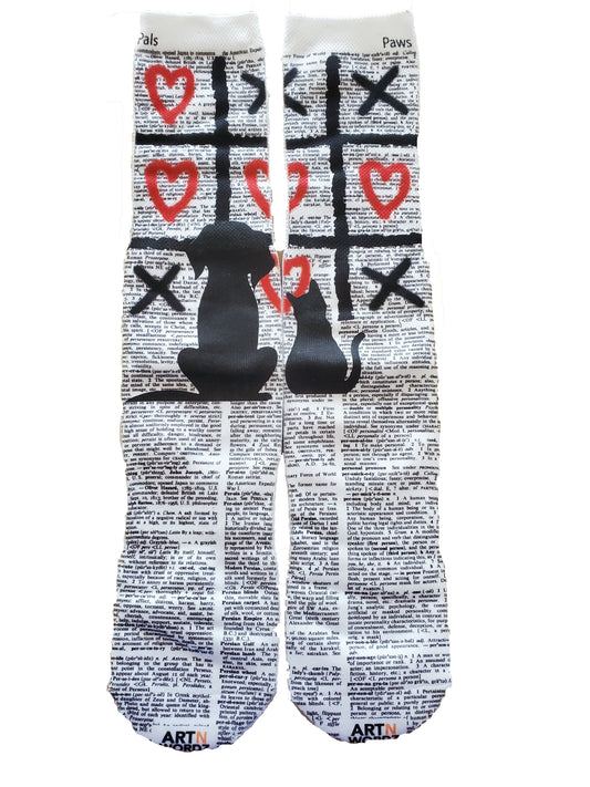 Wearable Pawsitively Love Dogs and Cat Unisex Dictionary Art Socks