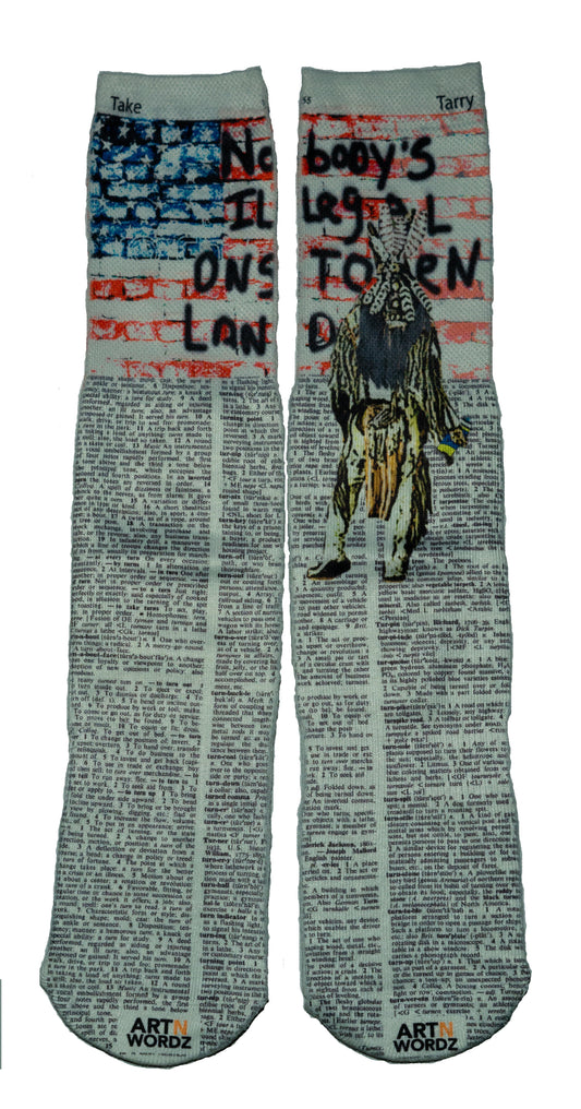 Wearable Nobody's Illegal on Stolen Land Unisex Dictionary Art Socks